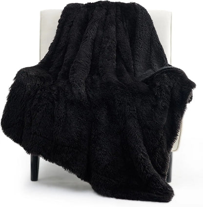 Fluffy Black Throw Blanket Gifts for Women Men Soft Fleece Fuzzy Sherpa Plush Warm Minky Thick Faux Fur Throws for Couch Bed