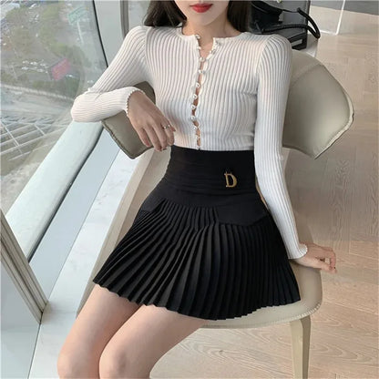 Fashions White Pleated Skirt Women High Waist Skater Skirt Female Korean A-Line High Fashion Casual Short Skirt Women Bottoms