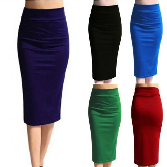 Women Pencil Skirt New Ladies Office Stretch Bodycon Midi Skirt Female High Waist Mid-Calf Jersey Skirts Puls Size XL