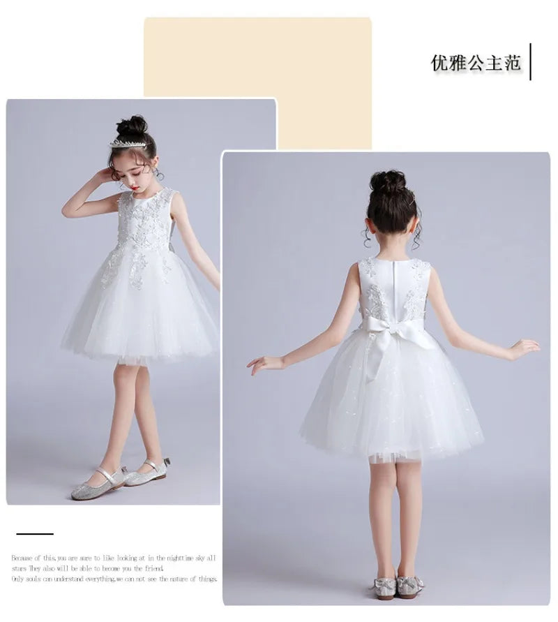 Summer Children Girls Sundress Young Teenagers Girls Sleeveless Princess Evening Dress 3-12Y Kids Girls Puffy Tulle Dress