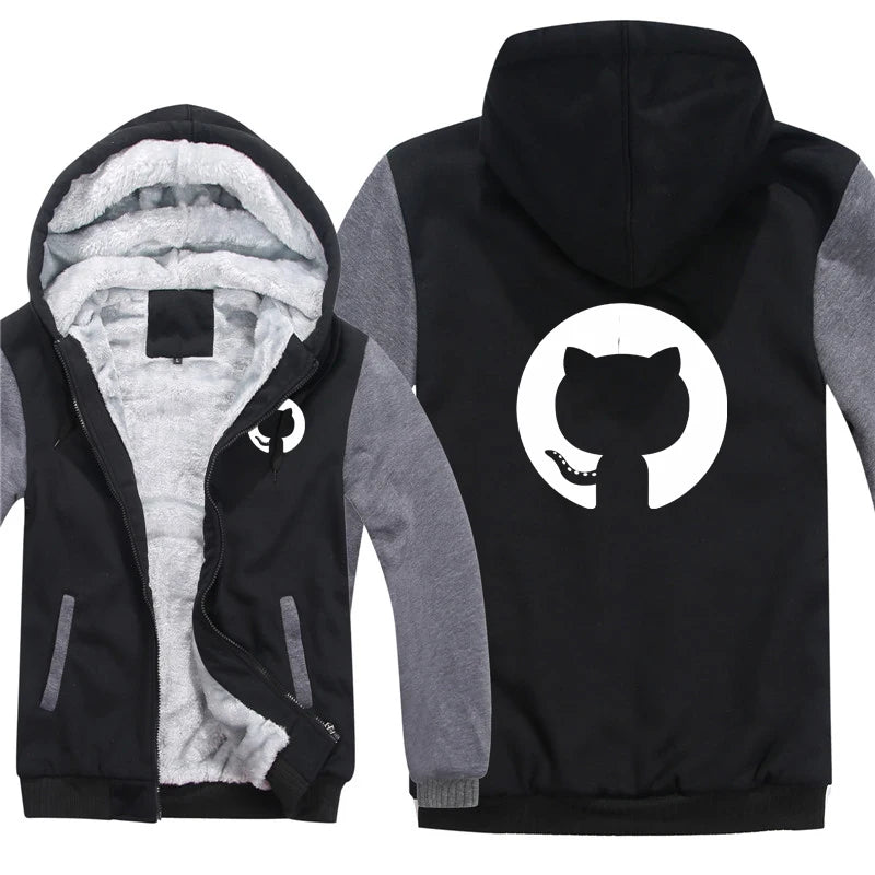 Hoodies Men Coat Winter Warm Fleece Github Programmer Sweatshirts Jacket