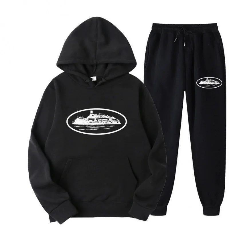 Loose Unisex Fleece-lined Printed Sweatshirt Hoodie Set Devil Prisoner Pattern New Female Casual Comfortable T