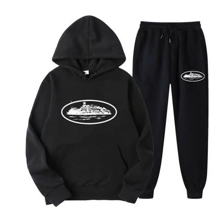 Loose Unisex Fleece-lined Printed Sweatshirt Hoodie Set Devil Prisoner Pattern New Female Casual Comfortable T