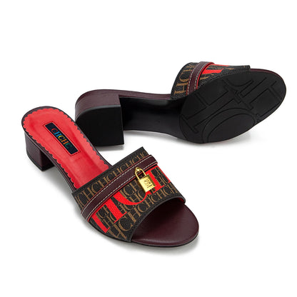 Fashionable High Quality Metal Lock Monogram Print Women's Low Heeled Slippers Temperament Versatile Women's Slippers
