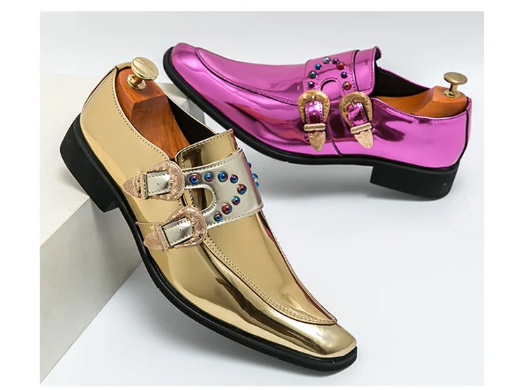 Pink Mens Patent Leather Shoes Designer High Quality Pointed Chelsea Formal Shoes Man Dress Wedding Party Shoes Men