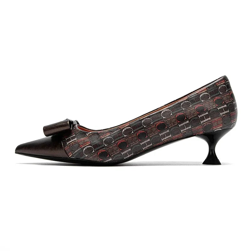Women's Heeled Shoes Elegant Fashion Female Commuting Low Heeled Shoes British Style Patchwork Design Lady Pointed Shoes