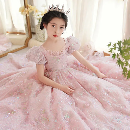 Vestidos de noite infantis bordados de renda, longos vestidos de princesa, vestidos formais elegantes para meninas, vestidos de formatura 3-15 anos, roupas para festa de aniversário