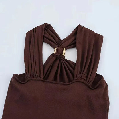 New Halter Tops Fashion Metal Decoration Crop Top Woman 2026 Sleeveless Hanging Collar Short Tops For Women Sexy Party Top