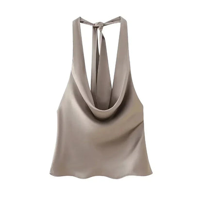 Women's Flowing Draped Halter Neck Tank Tops With Bow Tied, Backless, Sleeveless, Female Camis, Sexy, Fashion
