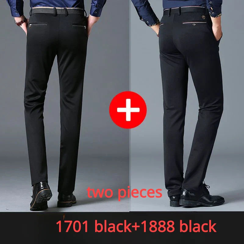Casual Suit Pants Stretch Men's Dress Pants Black Navy Blue Suit Pants Straight Slim-Fit Business Formal Trousers Plus Size 40
