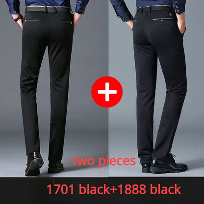 Casual Suit Pants Stretch Men's Dress Pants Black Navy Blue Suit Pants Straight Slim-Fit Business Formal Trousers Plus Size 40