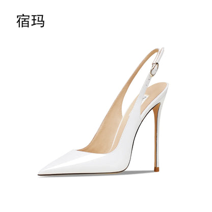 Matte black sandals, women's new style, slim heel, shallow mouth, versatile, toe cap, back strap, work high heels