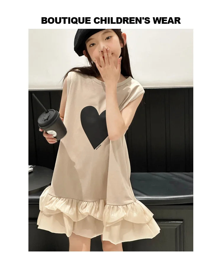 Girl's sleeveless dress new vest dress fluffy little girl princess dress children's summer big child
