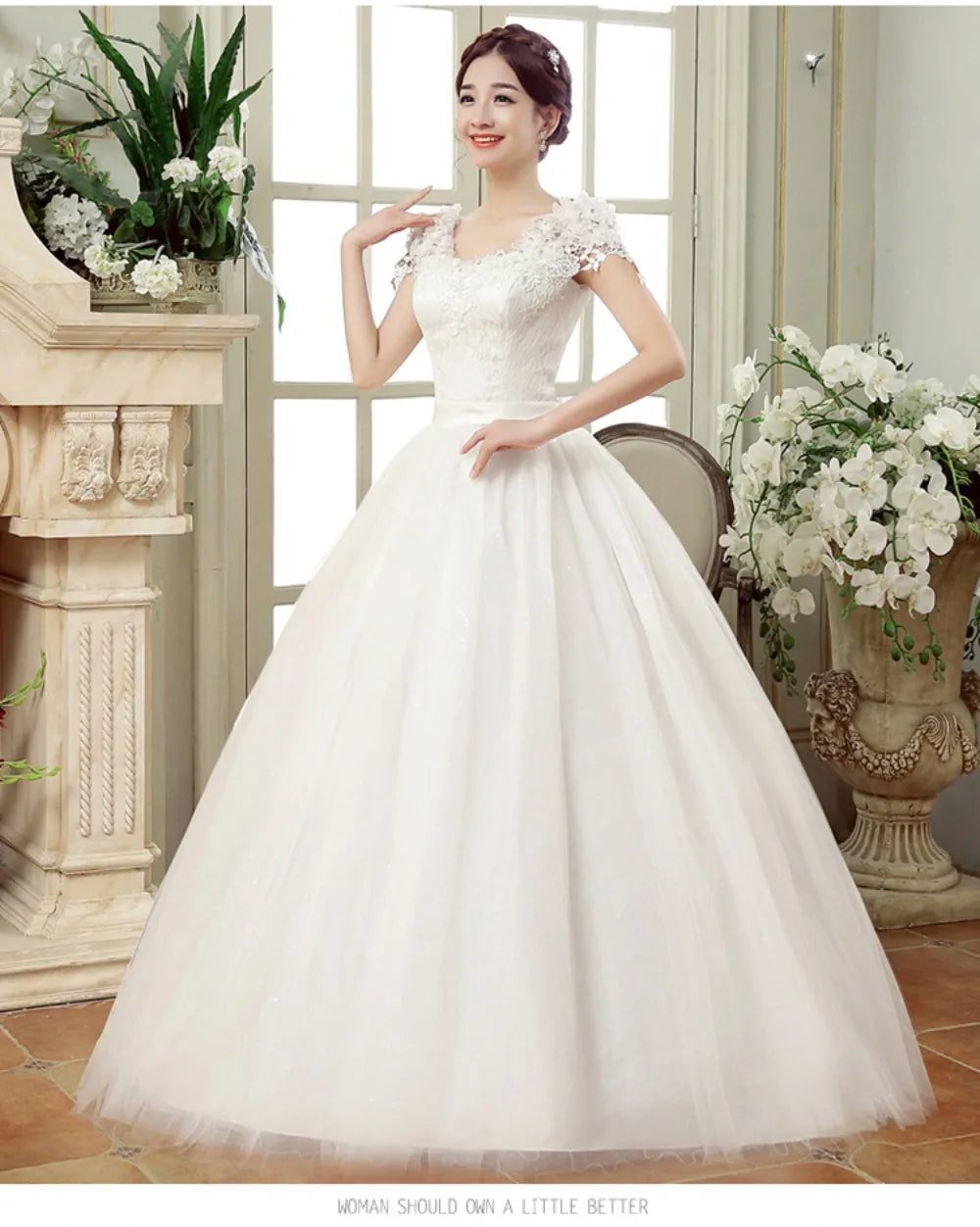 New Plus Size Wedding Dress Slimming Floor-length Back Strap Lace Flower Wedding Dresses for Women White Dress Vestidos De Novia