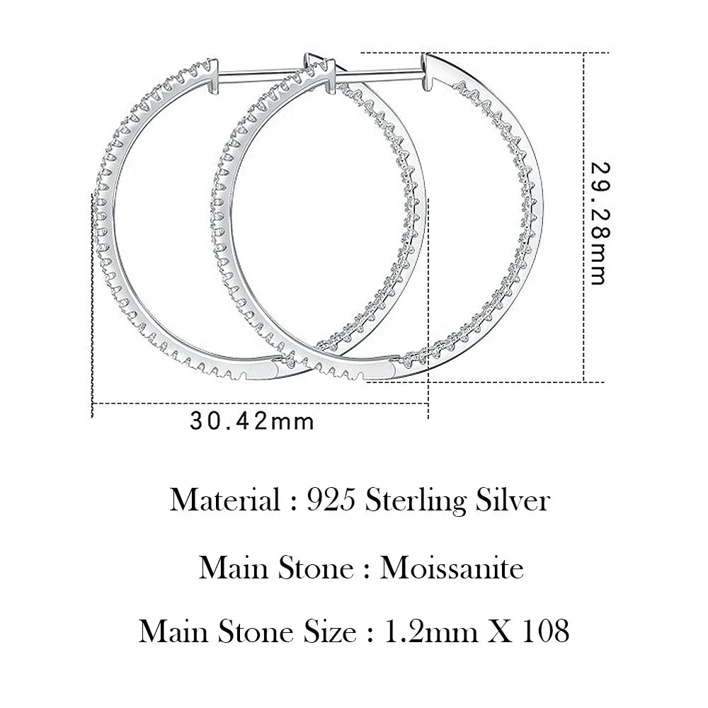 1.2mm Moissanite Hoop Earrings for Women European and American Circle S925 Sterling Silver Sparkling Diamond Earring Jewelry