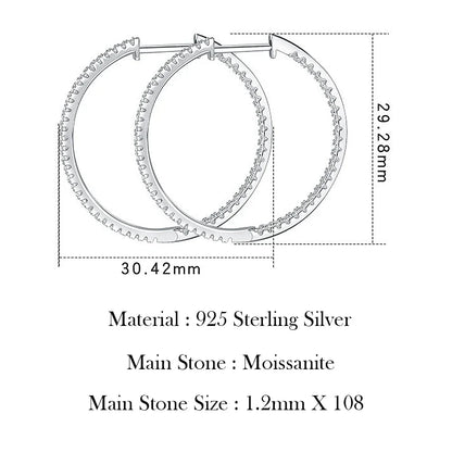 1.2mm Moissanite Hoop Earrings for Women European and American Circle S925 Sterling Silver Sparkling Diamond Earring Jewelry