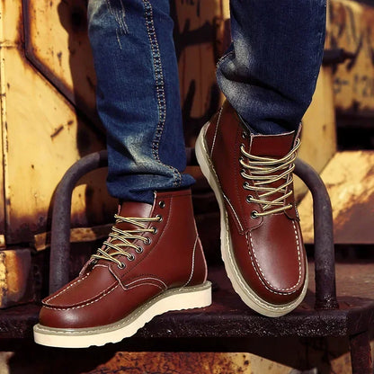 Winter Warm Men Boots Leather Mens Snow Boots No-slip High Top Male Work Shoes with Fur Handmade Waterproof Male Ankle Boots