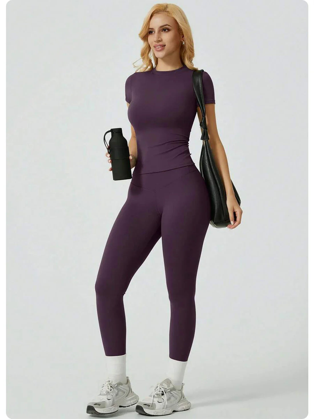 2 Piece Yoga Set Women Short Sleeve Top High Waist Leggings Gym Workout Clothing Tummy Control Fitness Sportswear Activewear Sui