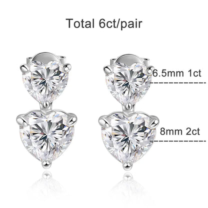 Heart Cut Moissanite Drop Earrings for Women GRA Certified Lab Gemstone s925 Sterling Silver Plated White Gold Earring