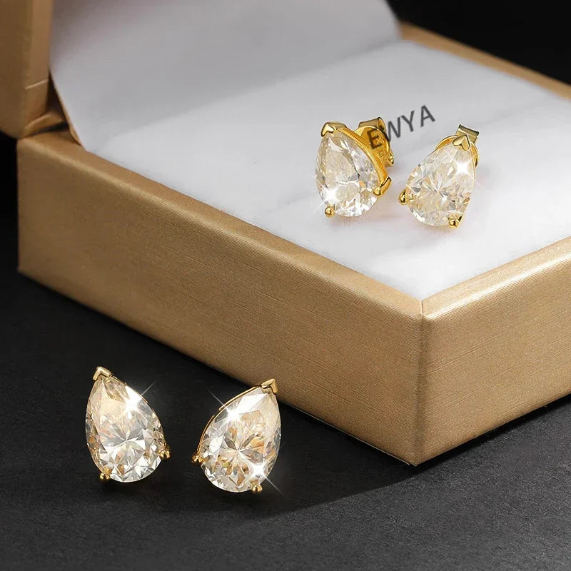 Luxury 1-4CT D Color Moissanite Stud Earrings For Women Party Fine Jewelry S925 Sterling Silver Pear Cut Diamond Earring