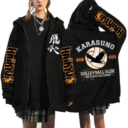 Haikyuu Graphic Zippper Jackets Sweatshirts Japanese Anime Manga Y2k Gothic Zip Up Hoodies Karasuno Fly High Harajuku Streetwear