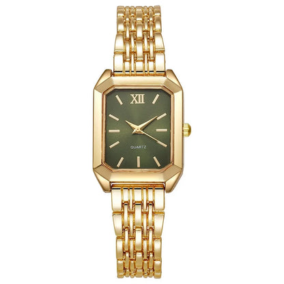 Luxury Women's Quartz Watch Set Fashion Alloy Band Business Ladies Watches Square Quality Gold Plated Folding Female Clock