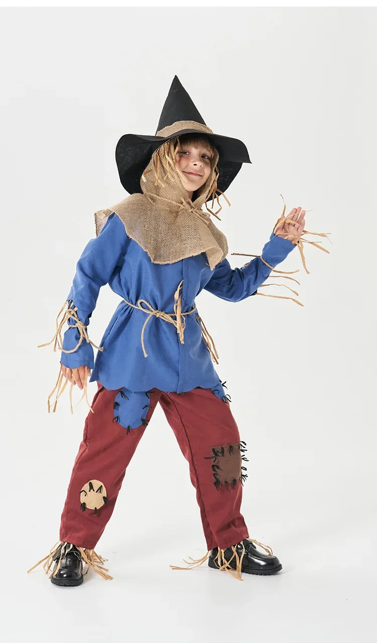Boys Girls Scarecrow Costume Halloween Purim The Wizard of OZ Scarecrow Cosplay Outfit Fantasia Party Fancy Dress
