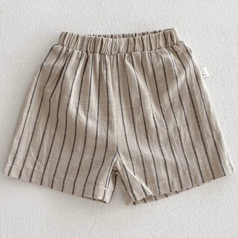 New Summer Korean Style Baby Boys Striped Outfits Cotton Linen Shirts Shorts 2pcs Children Casual Loose Sets