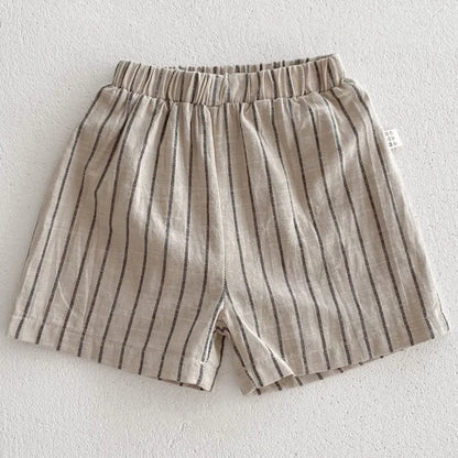New Summer Korean Style Baby Boys Striped Outfits Cotton Linen Shirts Shorts 2pcs Children Casual Loose Sets