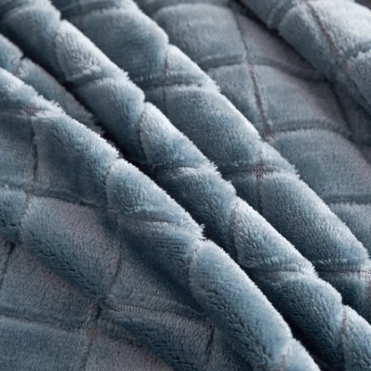 Luxury Grid Coral Velvet Blanket - Soft Fluffy Plush Throw, Thickened Warm for Sofa & Air-Condition Room, Flannel Back