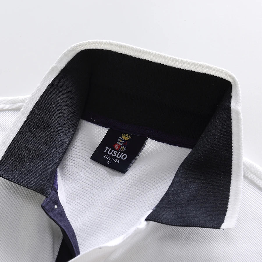 Men's polo shirt Short-sleeved casual fashion polo shirt cross stitching color contrast classic pattern embroidery stitching