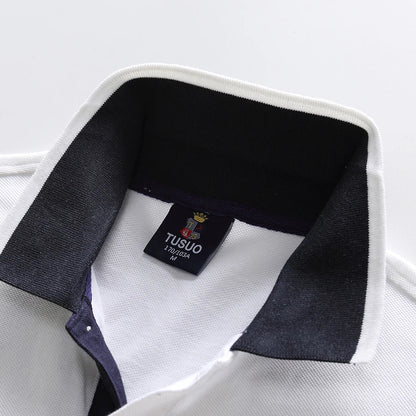 Men's polo shirt Short-sleeved casual fashion polo shirt cross stitching color contrast classic pattern embroidery stitching