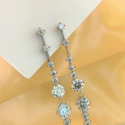 Long Tassel Full Moissanite Dangle Earrings with Certificates 6CT D Color Lab Diamond Earring 925 Silver Fine Jewelry for Women