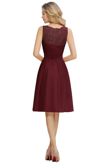 Dusty Rose Chiffon Lace Bridesmaid Dresses Pleat V Neck Short Formal Wedding Evening Party Prom Gown For Bride Cocktail Vestidos