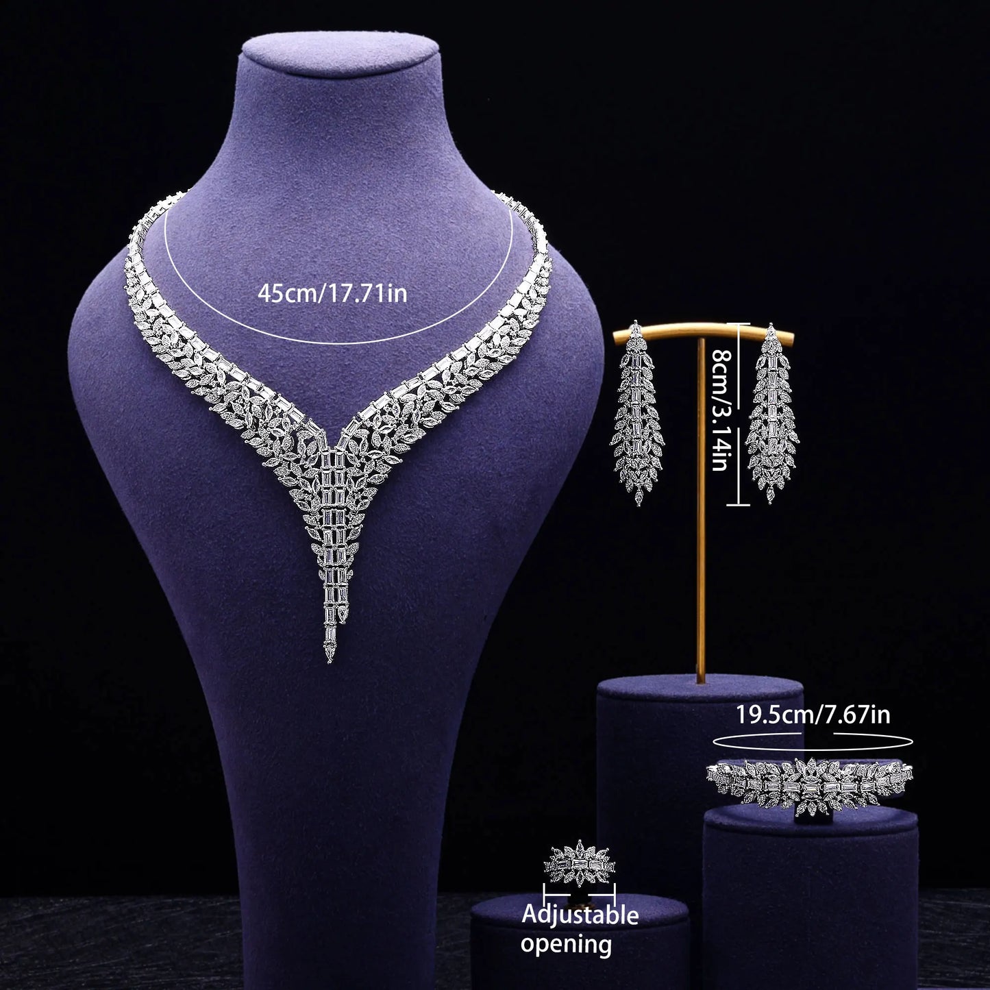 4 Piece Bridal Zirconia Full Jewelry Set for Women Party Luxury CZ Crystal Wedding Necklace
