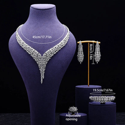 4 Piece Bridal Zirconia Full Jewelry Set for Women Party Luxury CZ Crystal Wedding Necklace