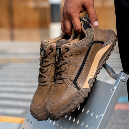 New Safety Men Work Sneakers Anti-smash Indestructible Shoes Steel Toe Protective Boots Anti-puncture Brown Work Safety Shoes