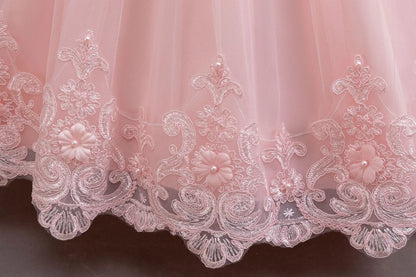 New Flower Girl Wedding White Lace Dress Elegant Girl Beauty Pageant Princess Long Dress 4-12-year-old Summer Children's Clothin