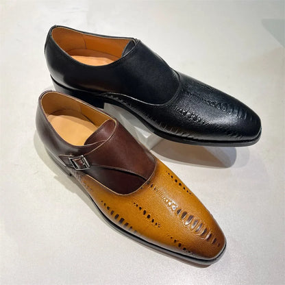 Luxury Men's Loafers Genuine Leather Men's Slip on Wedding Party Formal Shoes Metal Buckle Round Toe Men's Dress Shoes