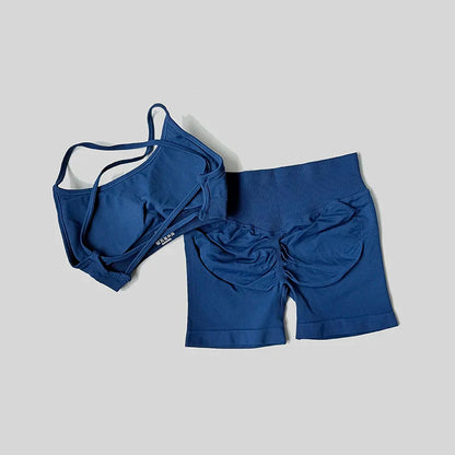 Peach Hip Lifting Suit Back Cross Sports Bra Shockproof Bra Quick Drying Shorts Set Gym Fitness Running Yoga Suit