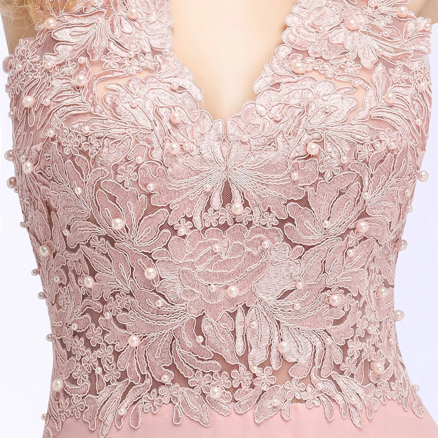 Dusty Pink Halter V-neck Lace Pearls Wedding Evening Dresses Long Dress Hollow Out Chiffon Elegant Party Dresses For Women 2024