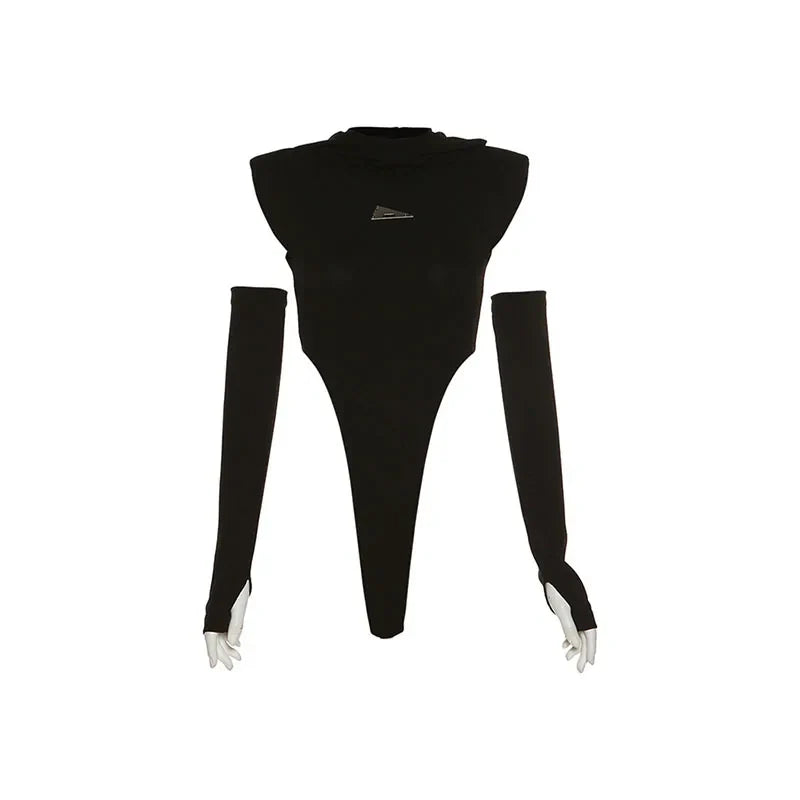 Fashion Solid Color Hooded Bodysuit One Piece Sexy Round Neck Sleeveless Lingerie Sexy Casual Slim Streetwear Festival Outfit