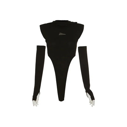 Fashion Solid Color Hooded Bodysuit One Piece Sexy Round Neck Sleeveless Lingerie Sexy Casual Slim Streetwear Festival Outfit