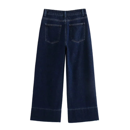 Calça Jeans Feminina de Cintura Alta com Perna Larga, Lisa, Versátil e Solta, Nova Coleção de Verão