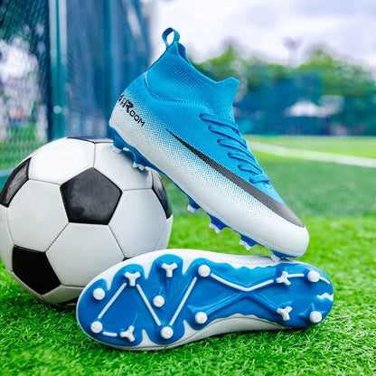 High-Top Leather AG Studded Soccer Cleats, Anti-Slip for Grass Field, Youth & Adult Men Women Training World Cup Style