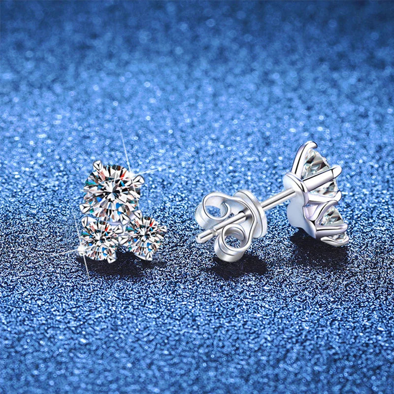 All D VVS1 Moissanite Stud Earrings for Woman Wedding Jewely 925 Sterling Sliver with white Gold Plated Studs Earring