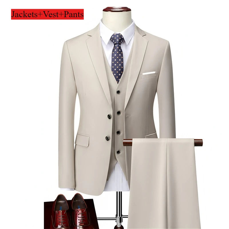 Classic Wedding Tuxedos Casual Solid Suits Slim Fit 3/2 Pieces Groomsmen Suit Male Formal Business Men Clothing