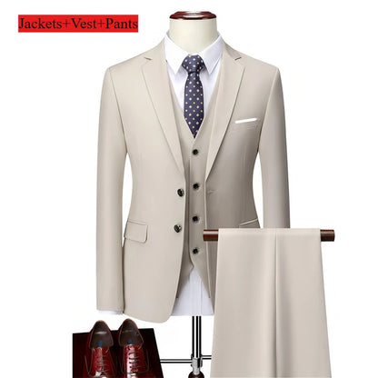 Classic Wedding Tuxedos Casual Solid Suits Slim Fit 3/2 Pieces Groomsmen Suit Male Formal Business Men Clothing