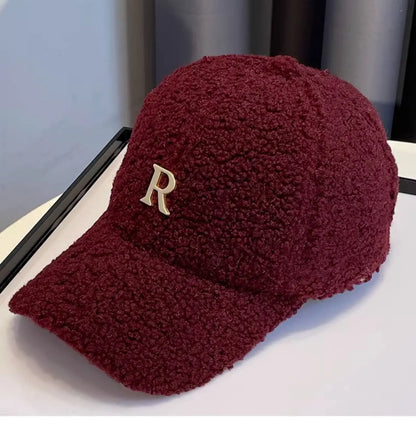 Baseball Cap Winter Hats For Women Men Unisex Letter Metal Logo Imitation Cashmere Keep Warm Simple Casual Winter Cap New Velvet