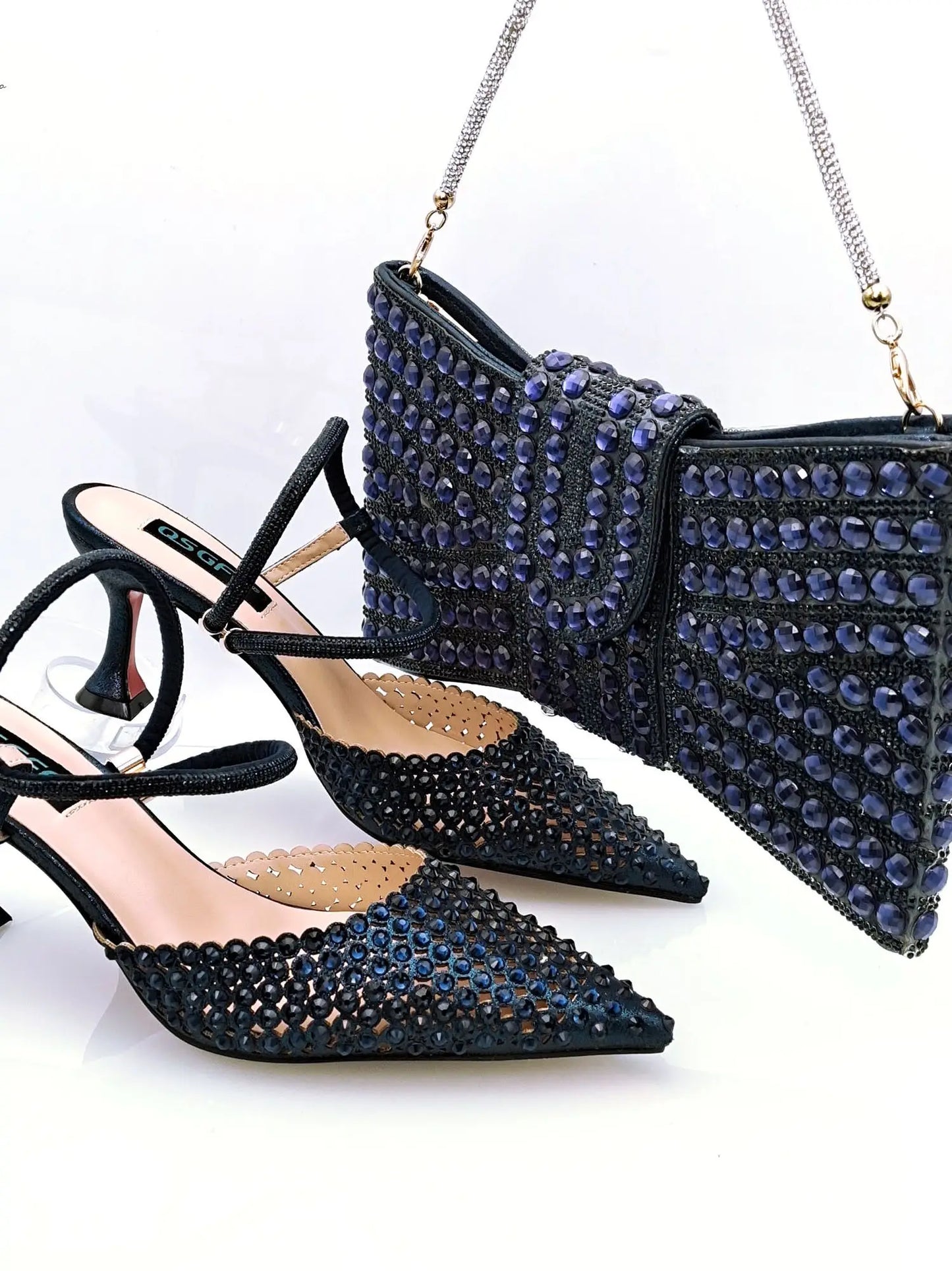 Navy Blue New Design Envelope Matching Shoulder Bag & High Heels Set Nigerian Fashion Ladies Party Daily Commute Shoes Bag